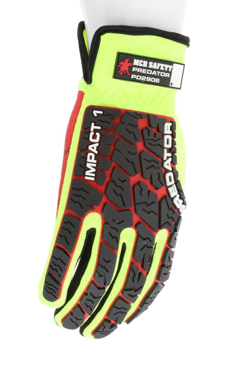 PD2906 - Predator® Mechanics Work Gloves - Textured PVC Coated Palm - Tire Tread Pattern TPR Back-of-Hand Protection - Slip-On Wrist with ID Pad - TPR Back of Provides Impact Protection
