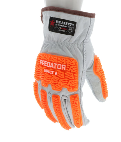 36136HP - CutPro® Leather Drivers - Cut Resistant Work Gloves - Grain Goatskin Leather with HyperMax® HPPE Liner - Orange TPR Back of Hand Protection