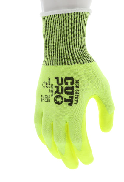 9273HV - MCR Safety CutPro® - 13 Gauge HyperMax® HPPE Shell - Cut Resistant Work Gloves - Nitrile Foam Coated Palm and Fingertips - Hi-Visibility