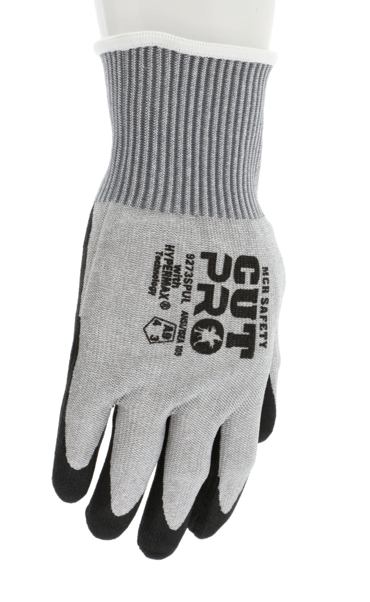 9273SPU - MCR Safety CutPro® - 13 Gauge HyperMax® HPPE Shell - Cut Resistant Work Gloves - Polyurethane (PU) Coated Palm and Fingers - Water Based PU
