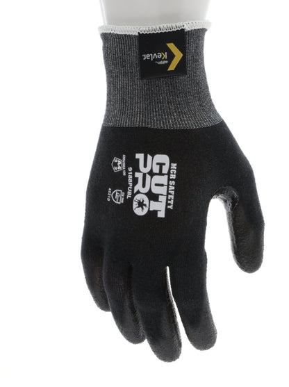 9188PUB - MCR Safety CutPro® - 18 Gauge Black Kevlar® Comfort Aramid Shell - Cut Resistant Work Gloves - Polyurethane (PU)Coated Palm and Fingertips - Reinforced Thumb Crotch