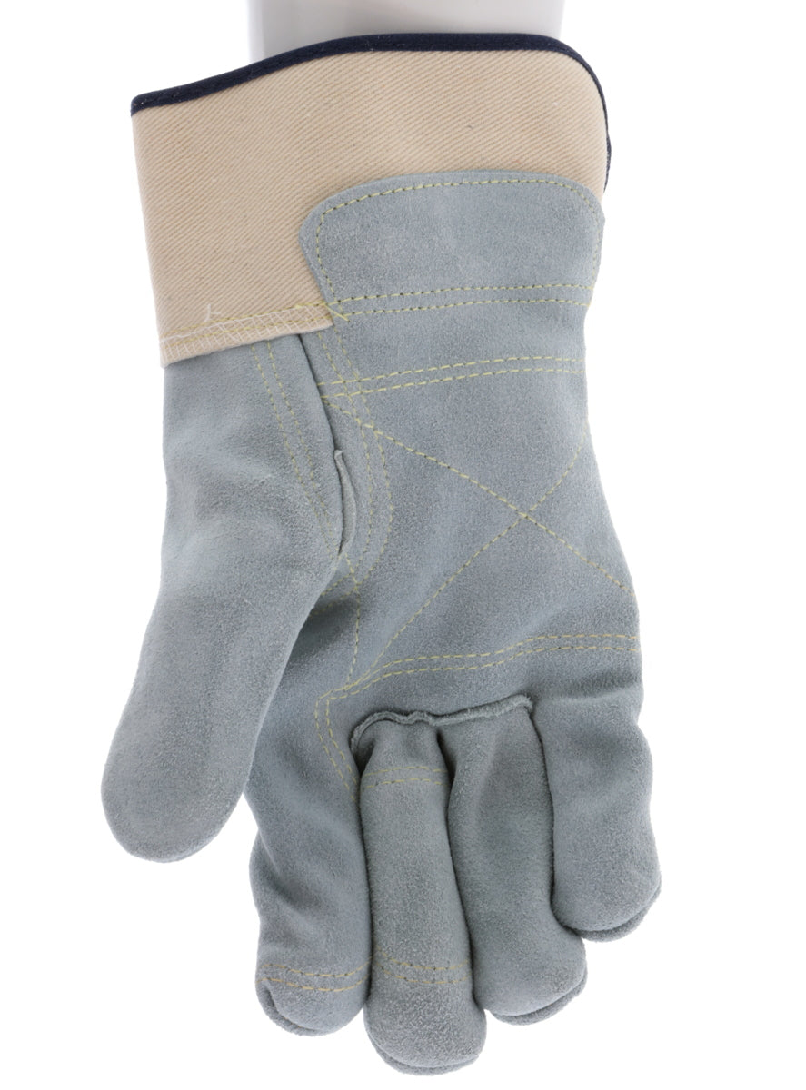 1745 - Big Jake® Series - Leather Palm Work Gloves - Inner Double Palm - Premium A+ Split Side Leather - Full Leather Back - 2.5-Inch Rubberized Safety Cuff - Elastic Strap Back - Constructed with Premium Components