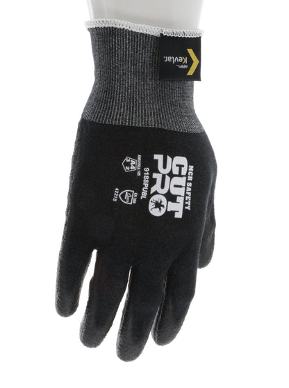 9188PUB - MCR Safety CutPro® - 18 Gauge Black Kevlar® Comfort Aramid Shell - Cut Resistant Work Gloves - Polyurethane (PU)Coated Palm and Fingertips - Reinforced Thumb Crotch
