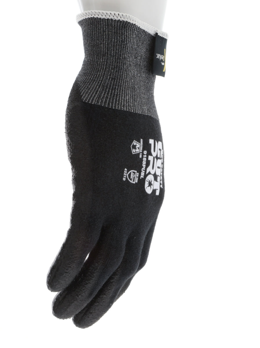 9188PUB - MCR Safety CutPro® - 18 Gauge Black Kevlar® Comfort Aramid Shell - Cut Resistant Work Gloves - Polyurethane (PU)Coated Palm and Fingertips - Reinforced Thumb Crotch