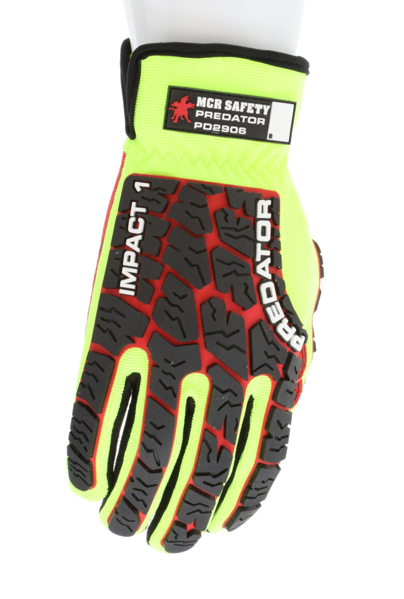 PD2906 - Predator® Mechanics Work Gloves - Textured PVC Coated Palm - Tire Tread Pattern TPR Back-of-Hand Protection - Slip-On Wrist with ID Pad - TPR Back of Provides Impact Protection