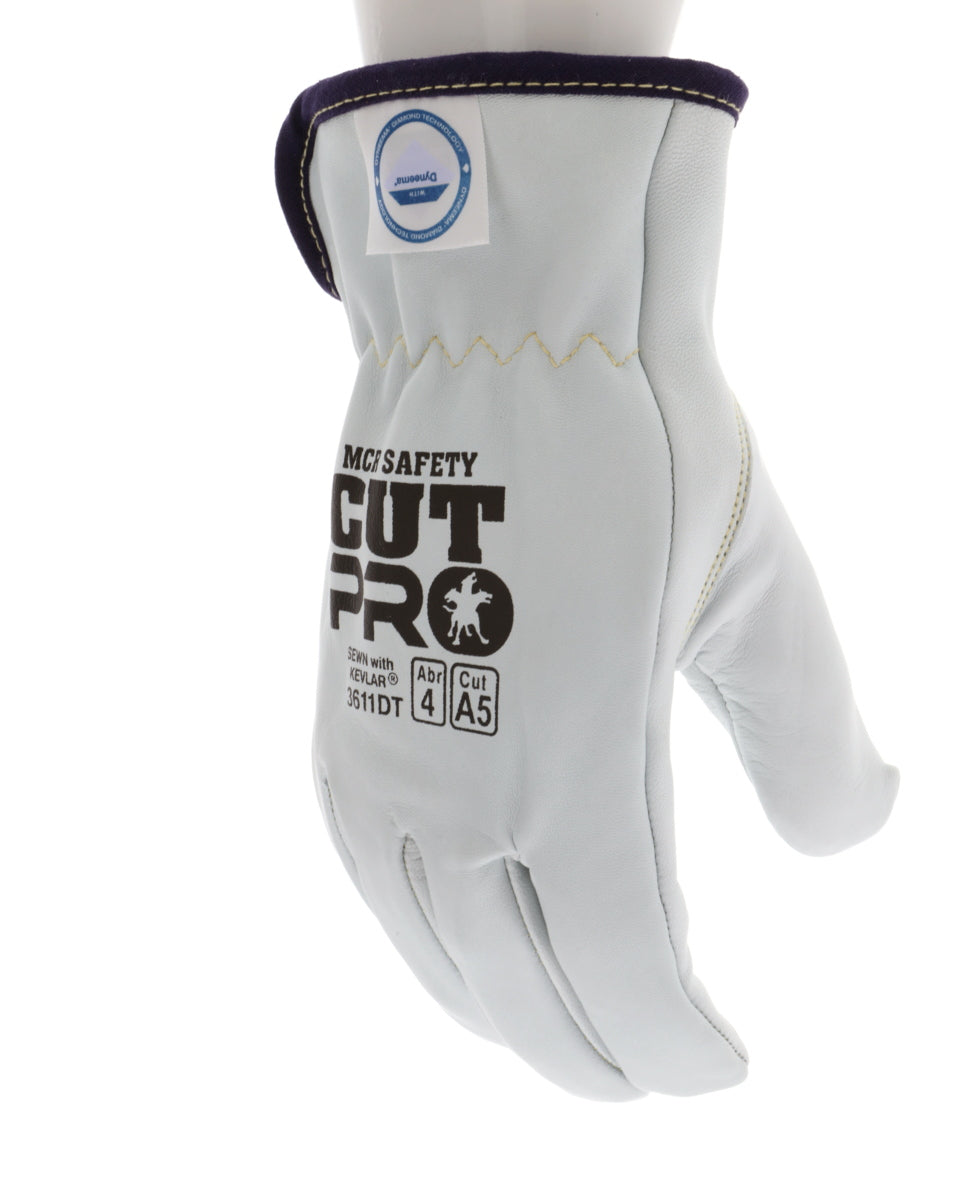 3611DT - Leather Drivers Work Gloves - Premium A Grade Grain Goatskin - Dyneema® Diamond Technology Lining - Cut Resistant Gloves - Keystone Thumb - Natural Lanolin Content Keeps Gloves and Hands Soft
