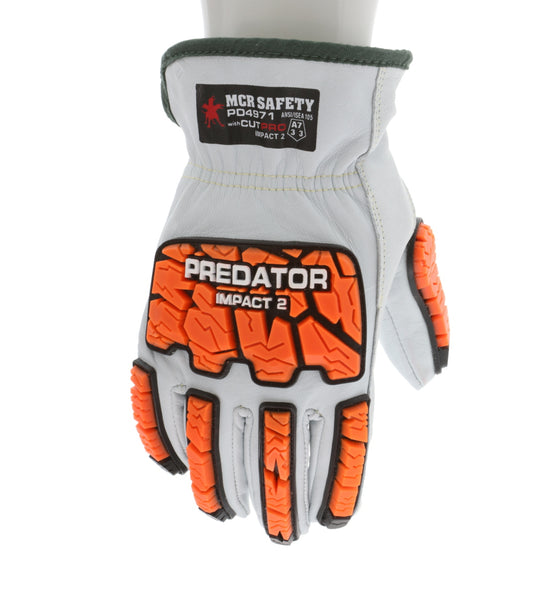PD4971 - Predator® Mechanics Gloves - Goatskin Leather Drivers Work Gloves - Tire Tread TPR Back, Fingers, and Thumb - 360° Cut Resistant Liner - TPR Back Provides Level 2 Impact Protection