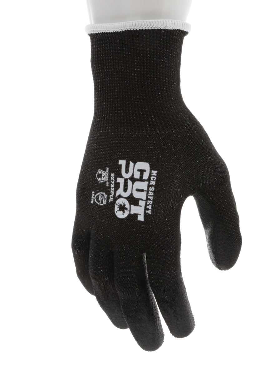 92733PU - MCR Safety CutPro® - 13 Gauge HyperMax® HPPE Shell - Cut, Abrasion, and Puncture Resistant Work Gloves - PU Coated Palm and Fingertips