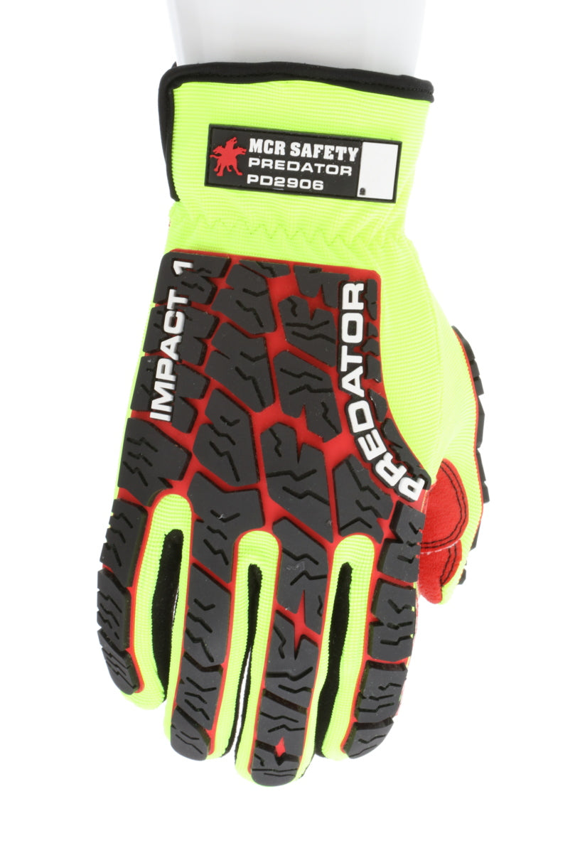PD2906 - Predator® Mechanics Work Gloves - Textured PVC Coated Palm - Tire Tread Pattern TPR Back-of-Hand Protection - Slip-On Wrist with ID Pad - TPR Back of Provides Impact Protection