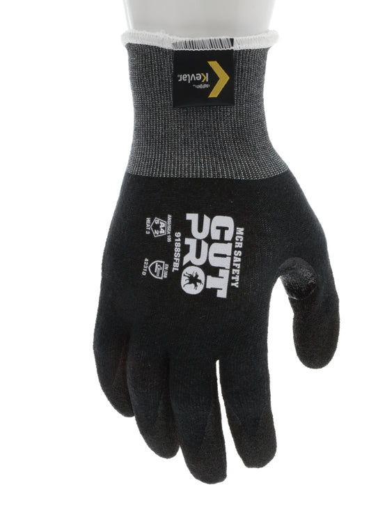 9188SFB - MCR Safety CutPro® - 18-Gauge Black Kevlar® Comfort Aramid Shell - Cut Resistant Work Gloves - Sandy Nitrile Foam Palm and Fingertips - Latex Free - Reinforced Thumb Crotch
