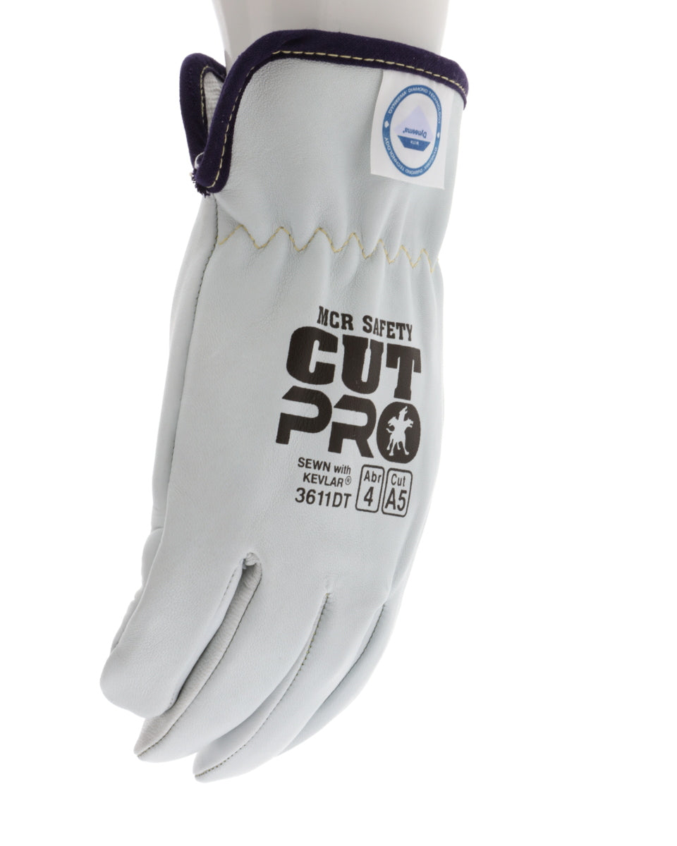 3611DT - Leather Drivers Work Gloves - Premium A Grade Grain Goatskin - Dyneema® Diamond Technology Lining - Cut Resistant Gloves - Keystone Thumb - Natural Lanolin Content Keeps Gloves and Hands Soft