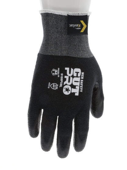 9188PUB - MCR Safety CutPro® - 18 Gauge Black Kevlar® Comfort Aramid Shell - Cut Resistant Work Gloves - Polyurethane (PU)Coated Palm and Fingertips - Reinforced Thumb Crotch