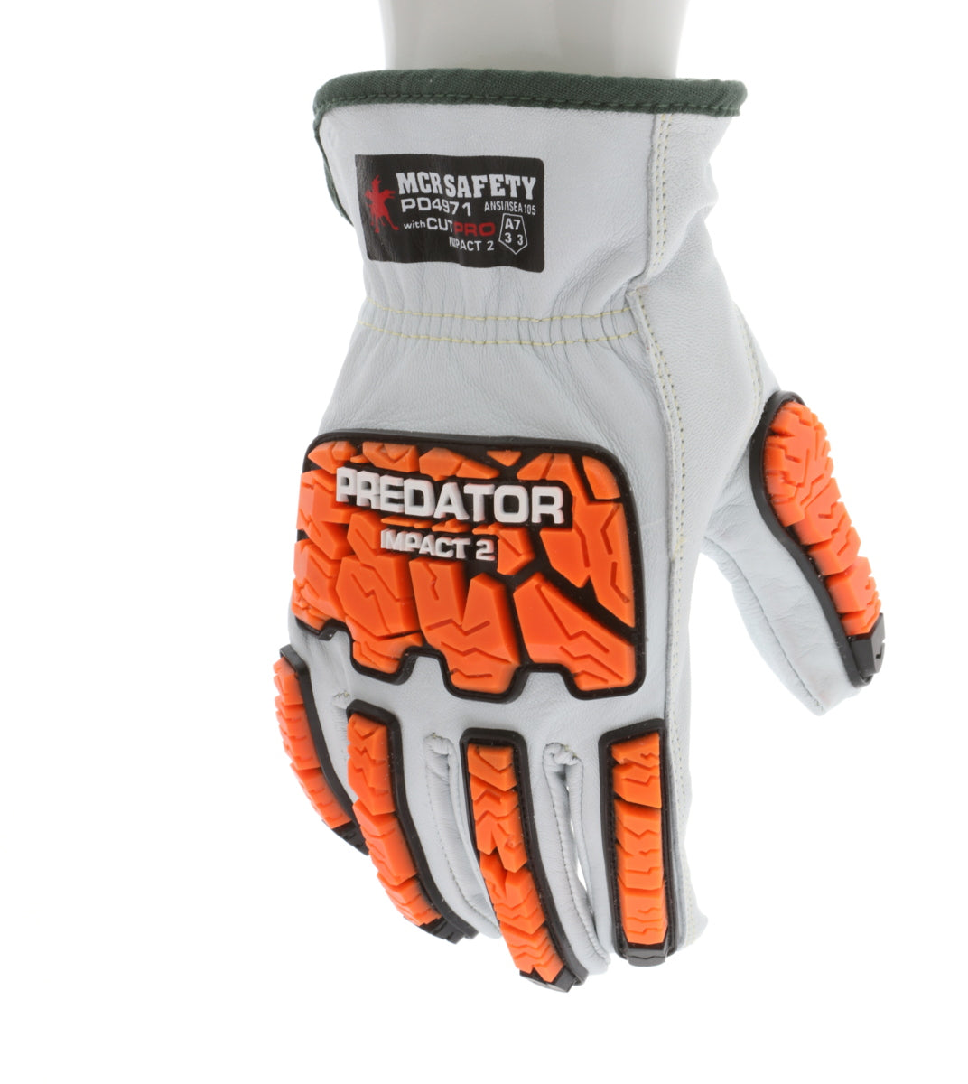 PD4971 - Predator® Mechanics Gloves - Goatskin Leather Drivers Work Gloves - Tire Tread TPR Back, Fingers, and Thumb - 360° Cut Resistant Liner - TPR Back Provides Level 2 Impact Protection