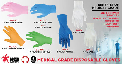 High-Risk Disposable Latex Gloves, Powder Free, 11 Mil, Medical Grade