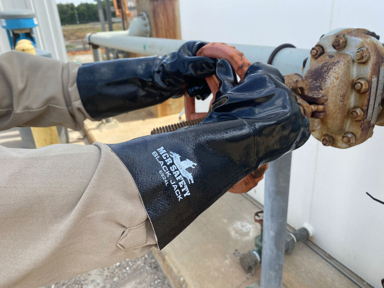 6924 - Black Jack® Series - Black Neoprene Coated Work Gloves - Multi-Dipped Smooth Neoprene - 14 Inch Length Fully Coated - Brushed Interlock Lining