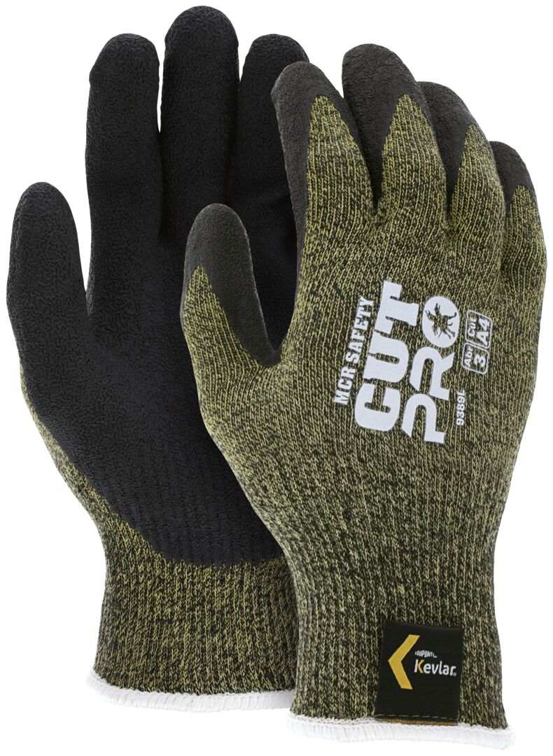 9389 - MCR Safety CutPro® - 13 Gauge DuPont™ Kevlar® Aramid / Steel Shell - Cut Resistant Work Gloves - Latex Coated Palm and Fingertips - Textured Latex Palm adds Excellent Gripping Power