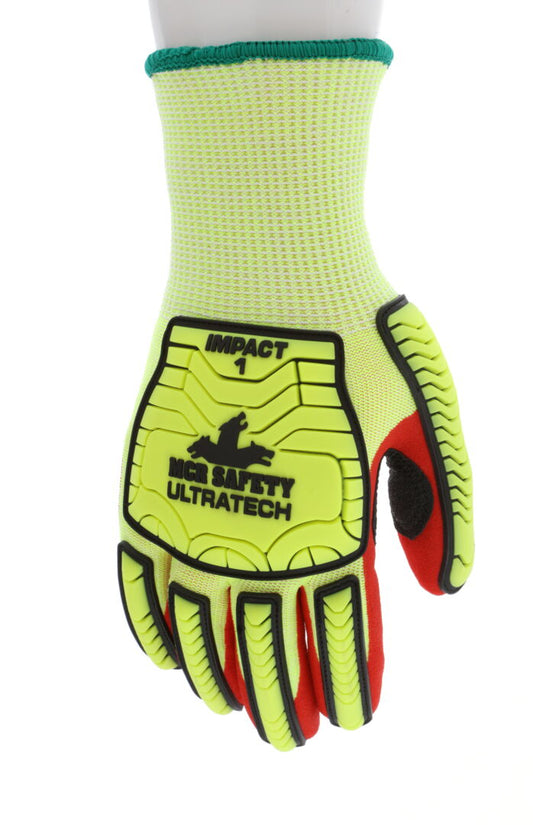 UT1956 - MCR Safety UltraTech® Insulated Mechanics Gloves - CutPro® UltraTech® - 13 Gauge HyperMax® HPPE Shell - 10 Gauge Acrylic Lined - Red Sandy Nitrile Foam Palm Coating - Hi-Vis Lime TPR Back of Hand Protection - Level 1 Impact Protection