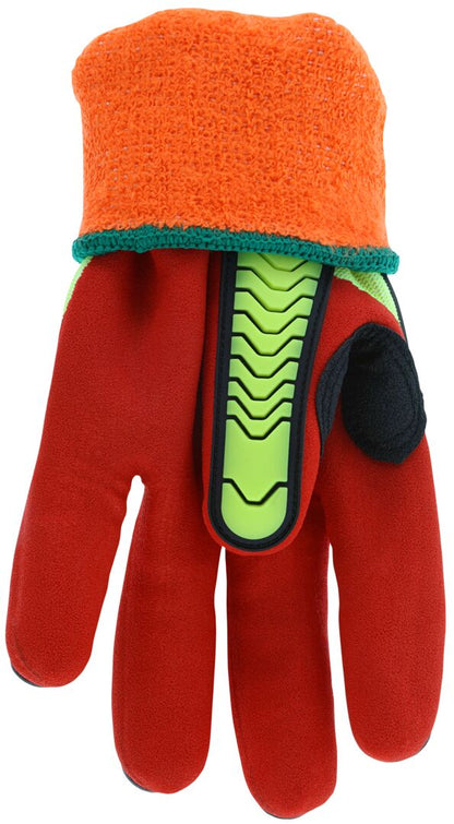 UT1956 - MCR Safety UltraTech® Insulated Mechanics Gloves - CutPro® UltraTech® - 13 Gauge HyperMax® HPPE Shell - 10 Gauge Acrylic Lined - Red Sandy Nitrile Foam Palm Coating - Hi-Vis Lime TPR Back of Hand Protection - Level 1 Impact Protection