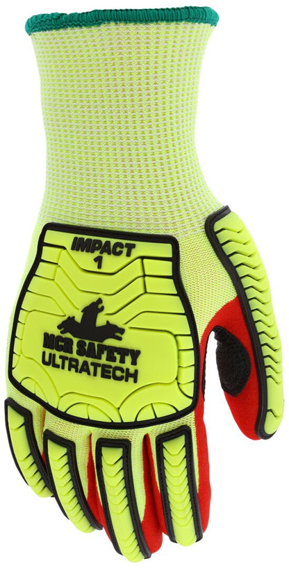 UT1956 - MCR Safety UltraTech® Insulated Mechanics Gloves - CutPro® UltraTech® - 13 Gauge HyperMax® HPPE Shell - 10 Gauge Acrylic Lined - Red Sandy Nitrile Foam Palm Coating - Hi-Vis Lime TPR Back of Hand Protection - Level 1 Impact Protection