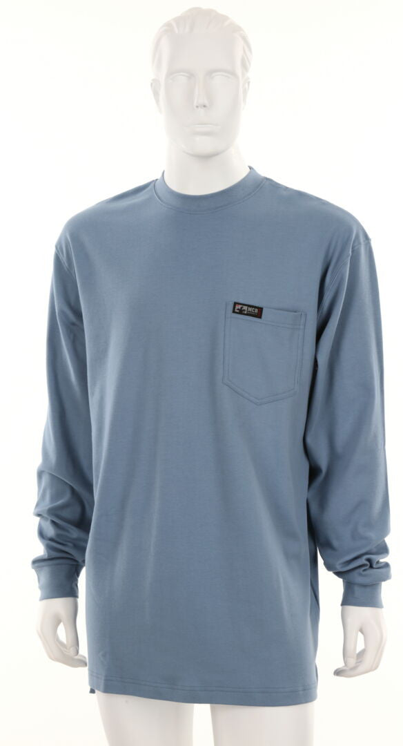 MCR Safety LST1MB - MCR Safety FR Gear - Medium Blue Flame Resistant FR Work Shirts - Lightweight Long Sleeve T-Shirt - Comfortable 100% FR Cotton Fabric - Provides CAT2 Protection — manufacturer image 2