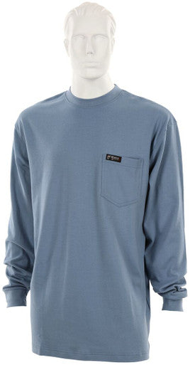 MCR Safety LST1MB - MCR Safety FR Gear - Medium Blue Flame Resistant FR Work Shirts - Lightweight Long Sleeve T-Shirt - Comfortable 100% FR Cotton Fabric - Provides CAT2 Protection