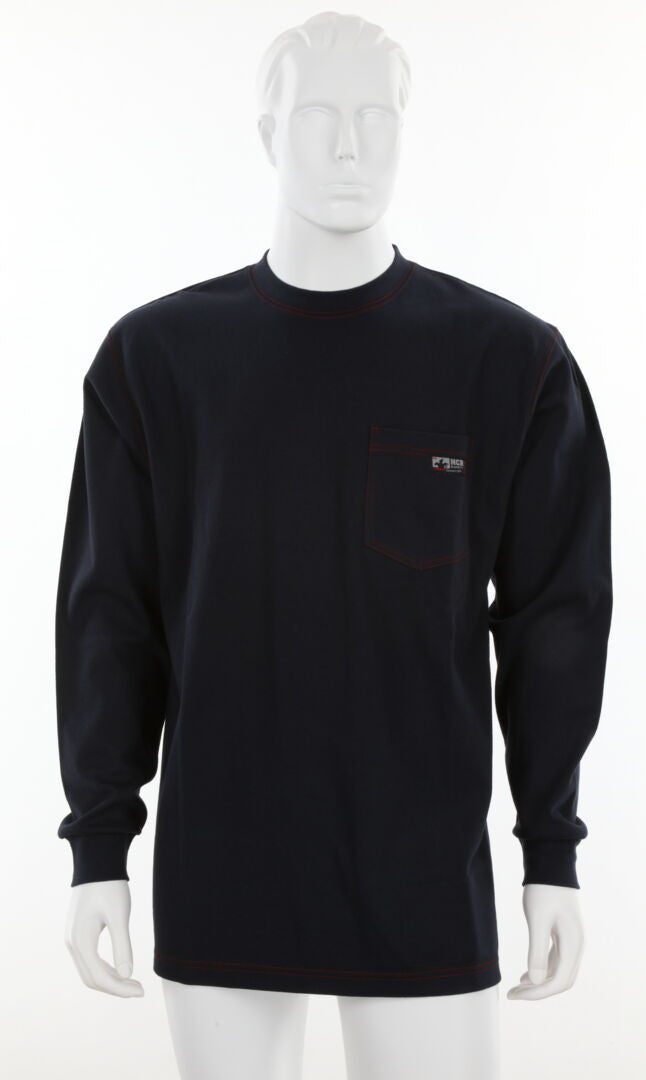 MCR Safety LST1N - MCR Safety FR Gear - Navy Blue Flame Resistant FR Work Shirts - Lightweight Long Sleeve T-Shirt - Comfortable 100% FR Cotton Fabric - Provides CAT2 Protection — manufacturer image 2