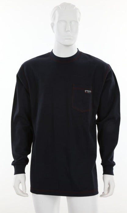 MCR Safety LST1N - MCR Safety FR Gear - Navy Blue Flame Resistant FR Work Shirts - Lightweight Long Sleeve T-Shirt - Comfortable 100% FR Cotton Fabric - Provides CAT2 Protection — manufacturer image 2