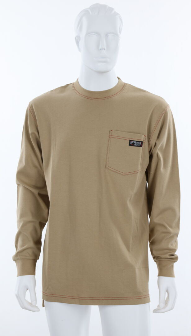 MCR Safety LST1T - MCR Safety FR Gear - Tan Flame Resistant FR Work Shirts - Lightweight Long Sleeve T-Shirt - Comfortable 100% FR Cotton Fabric - Provides CAT2 Protection — manufacturer image 2