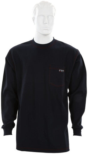 MCR Safety LST1N - MCR Safety FR Gear - Navy Blue Flame Resistant FR Work Shirts - Lightweight Long Sleeve T-Shirt - Comfortable 100% FR Cotton Fabric - Provides CAT2 Protection