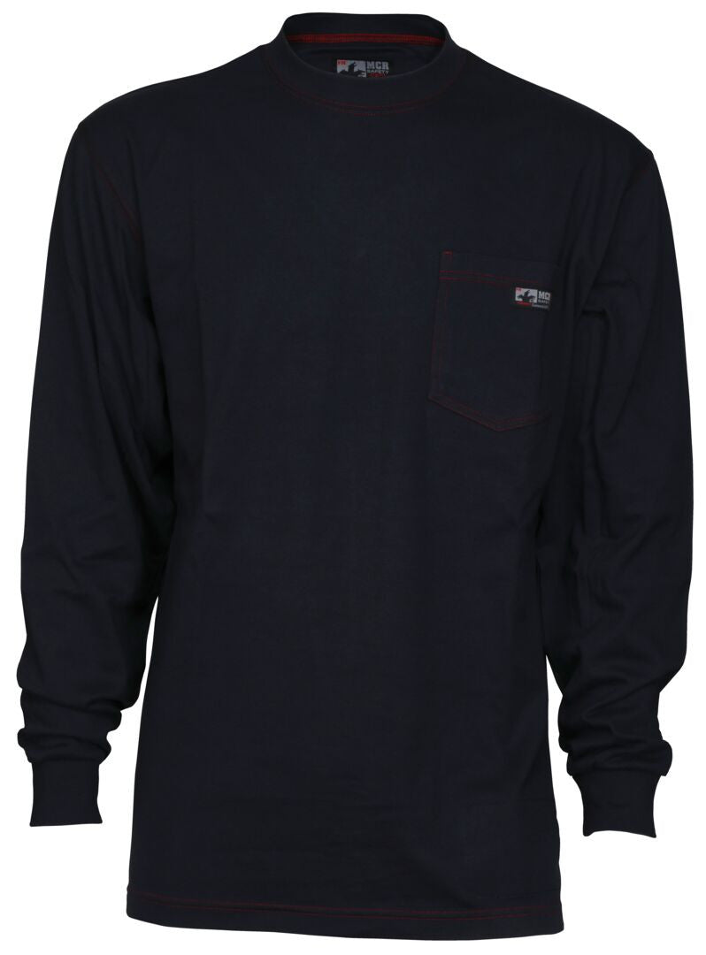 MCR Safety LST1N - MCR Safety FR Gear - Navy Blue Flame Resistant FR Work Shirts - Lightweight Long Sleeve T-Shirt - Comfortable 100% FR Cotton Fabric - Provides CAT2 Protection — manufacturer image 4