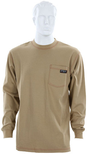 MCR Safety LST1T - MCR Safety FR Gear - Tan Flame Resistant FR Work Shirts - Lightweight Long Sleeve T-Shirt - Comfortable 100% FR Cotton Fabric - Provides CAT2 Protection