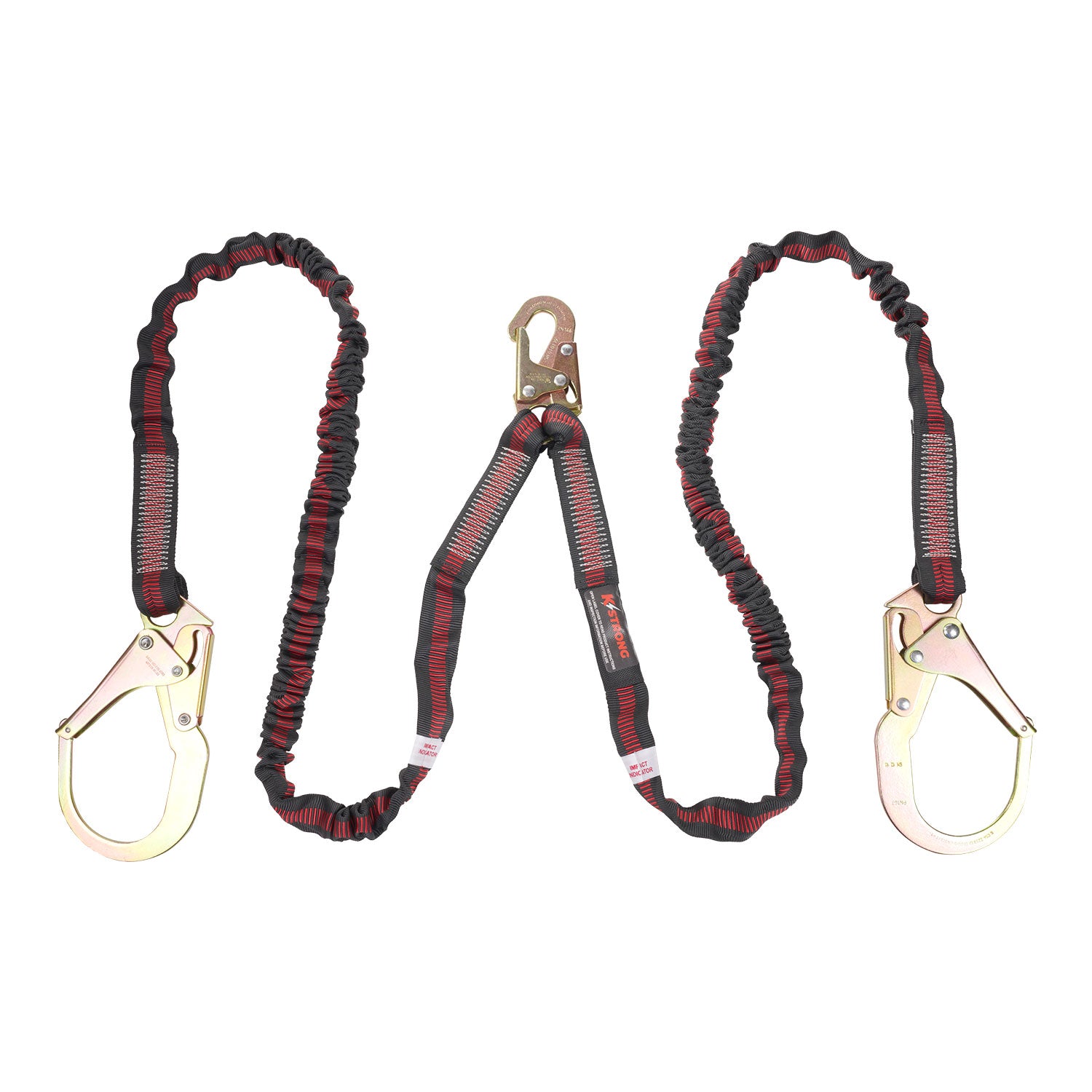 KStrong® 6 ft. Twin leg 100% Tie-Off Internal Design Shock Absorbing Lanyard with (1) Snap Hook and (2) Rebar Hooks (ANSI)