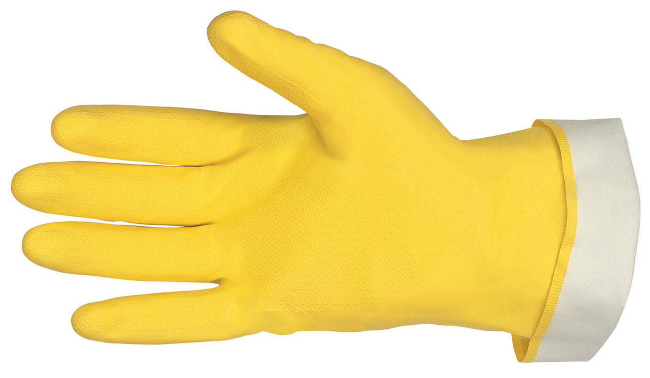 Flock-Lined Latex Rubber Gloves, 18 Mil, Honeycomb Grip Palm