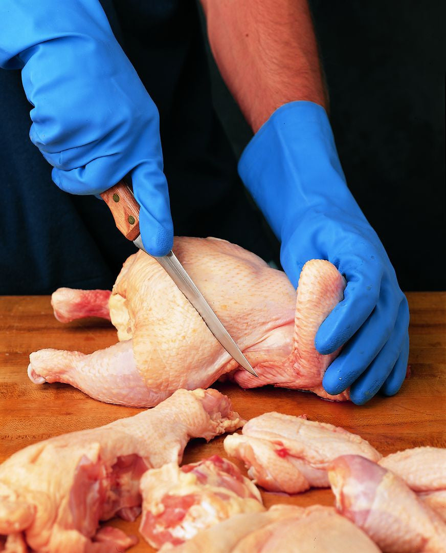 Flock-Lined Blue Latex Chemical-Resistant Gloves, 18 mil, Z-Pattern Grip