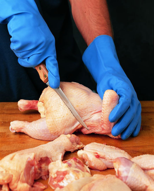 Flock-Lined Blue Latex Chemical-Resistant Gloves, 18 mil, Z-Pattern Grip