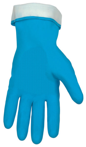 Flock-Lined Blue Latex Chemical-Resistant Gloves, 18 mil, Z-Pattern Grip