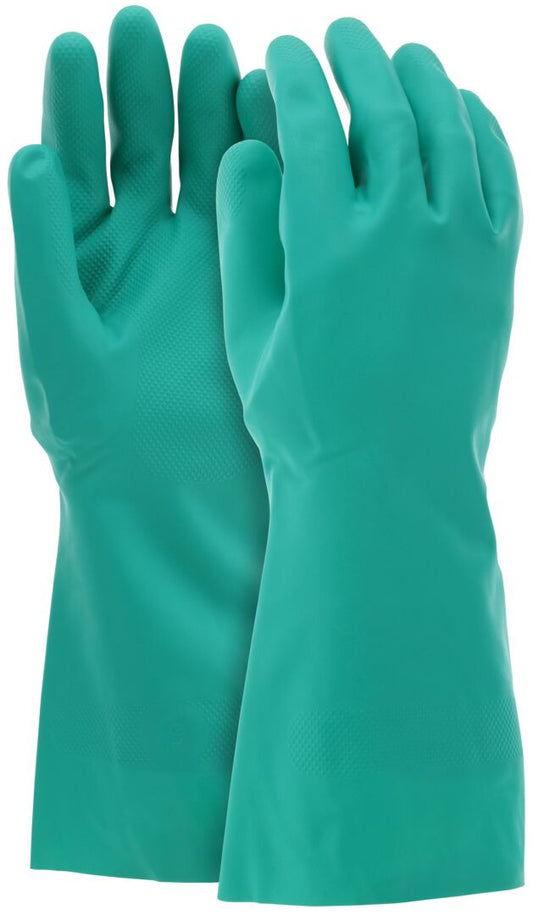 Nitrile Chemical-Resistant Gloves, Flock Lined, 15 Mil, Straight Cuff