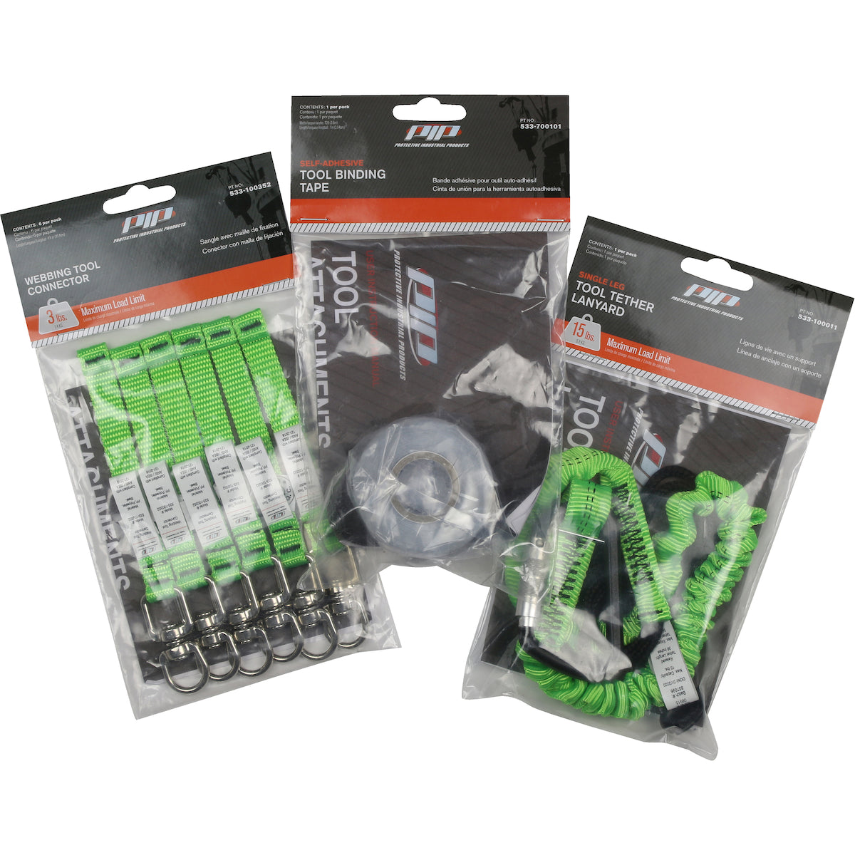 PIP 533-900101 – Tool Tethering Kit - includes single leg lanyard, tool connectors, and tool tape - Retail Packed