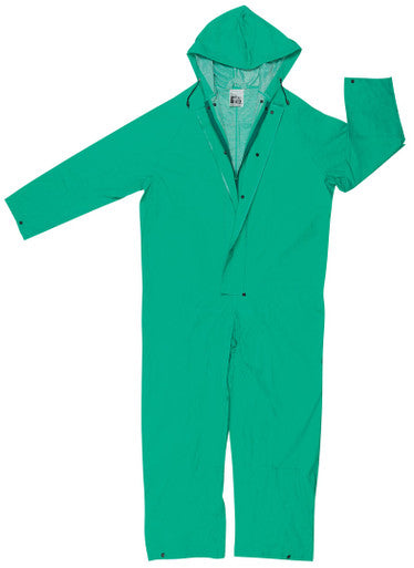 MCR Safety 2981 - Dominator Series - .35mm PVC / Polyester Green Coverall - Zipper Front with Inner Pant Cuff - Zipper Front Coverall Provides Head to Toe Protection