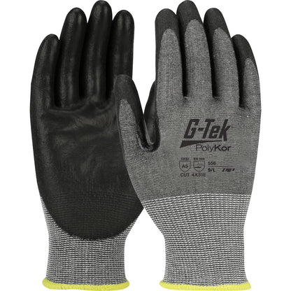 G-Tek® PolyKor®: Seamless Knit PolyKor® Blended Glove with Polyurethane Coated Smooth Grip on Palm & Fingers - 18 Gauge - Touchscreen