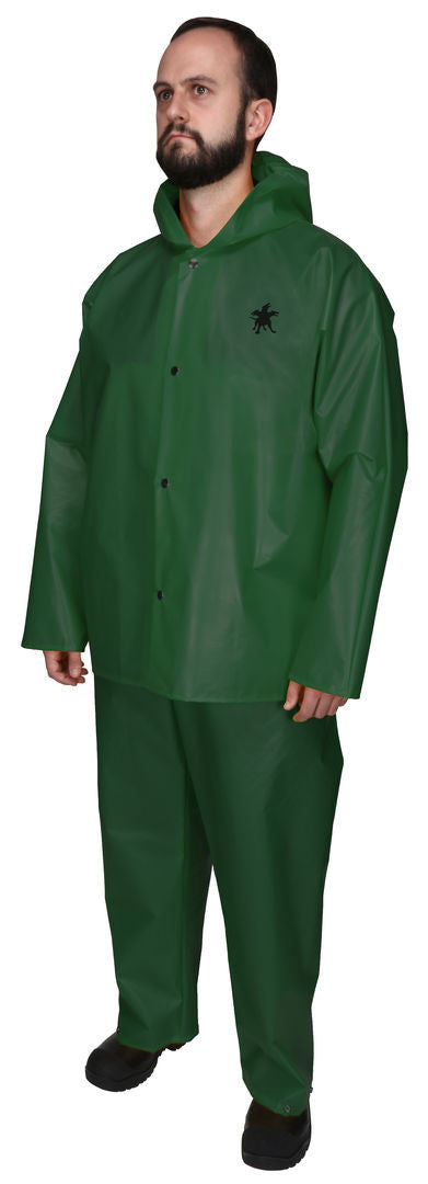 568JH - Navigator Series Rain Gear - .25mm TPU / Nylon Rainwear - Waterproof Green Rain Jacket with Attached Hood