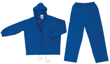 MCR Safety 7032 - Challenger Series Rain Gear - .18mm PVC / Nylon Rainwear - 2 Piece Waterproof Blue Rain Suit - Rain Jacket, Attached Hood and Elastic Waist Pants
