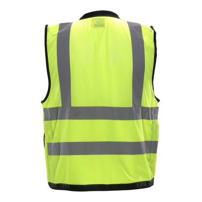 PIP Reflective Apparel 587ET ANSI Type R Class 2 Twelve Pocket Mesh Surveyors Vest with Black Trim