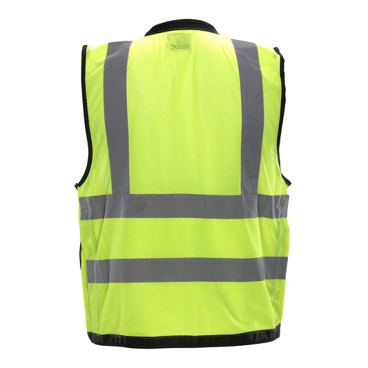 PIP Reflective Apparel 587ET ANSI Type R Class 2 Twelve Pocket Mesh Surveyors Vest with Black Trim