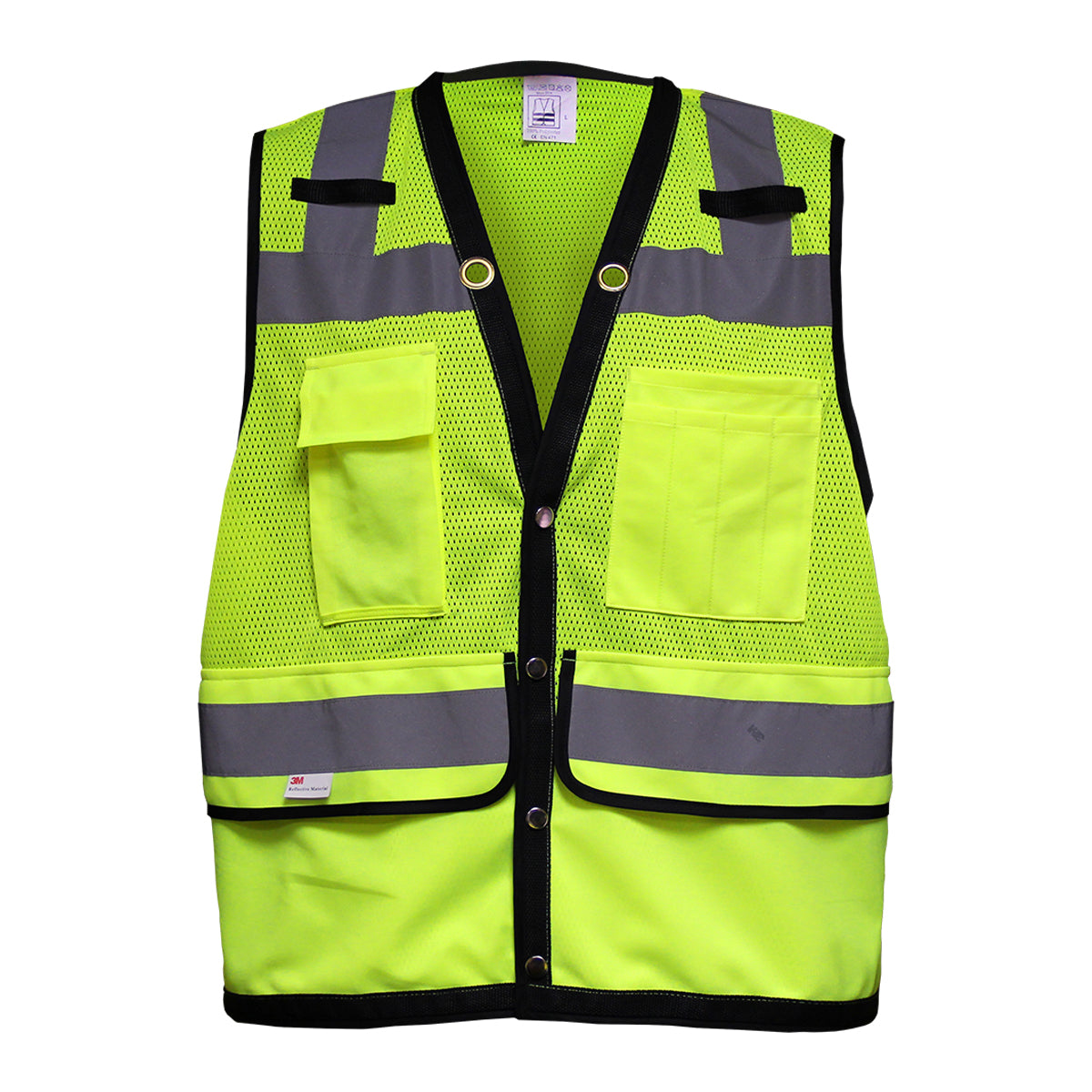 PIP Reflective Apparel 587ET ANSI Type R Class 2 Twelve Pocket Mesh Surveyors Vest with Black Trim