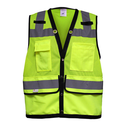 PIP Reflective Apparel 587ET ANSI Type R Class 2 Twelve Pocket Mesh Surveyors Vest with Black Trim