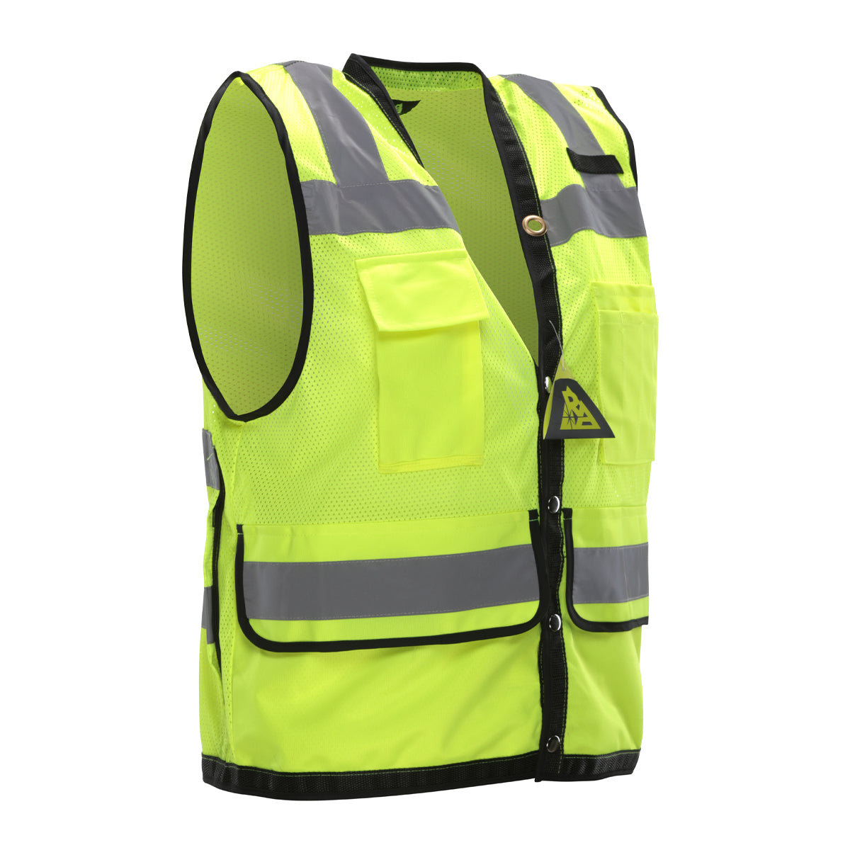 PIP Reflective Apparel 587ET ANSI Type R Class 2 Twelve Pocket Mesh Surveyors Vest with Black Trim