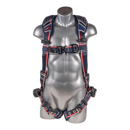 KStrong® EndurX™ 5-Point Full Body Harness, Abrasion Resistant Shoulder Pad, Deluxe Leg Pads, Enhanced Dorsal D-ring Plus™, Front D-ring, Premium Adjusters, Trauma Relief Straps, QC Chest, TB Legs (SS), All Aluminum Hardware (ANSI)
