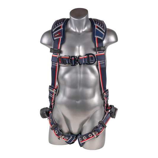 KStrong® EndurX™ 5-Point Full Body Harness, Abrasion Resistant Shoulder Pad, Deluxe Leg Pads, Enhanced Dorsal D-ring Plus™, Front D-ring, Premium Adjusters, Trauma Relief Straps, QC Chest, TB Legs (SS), All Aluminum Hardware (ANSI)