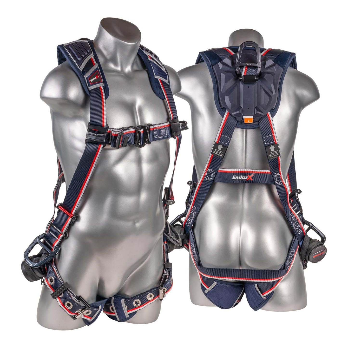 KStrong® EndurX™ 5-Point Full Body Harness, Abrasion Resistant Shoulder Pad, Deluxe Leg Pads, Enhanced Dorsal D-ring Plus™, Side D-rings, Quick Slide Adjusters, Trauma Relief Straps, QC Chest, TB Legs (SS), All Aluminum Hardware (ANSI)